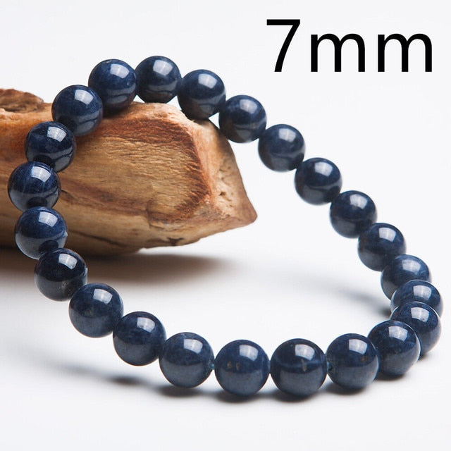6mm-9mm Natural Sapphire Stretch Crystal Round Beads Bracelet - Omamoristone お守り石