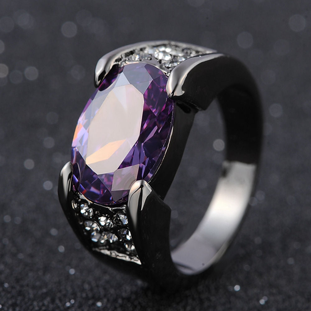 Hip-hop 14K Black Gold Natural Amethyst Jewelry Ring