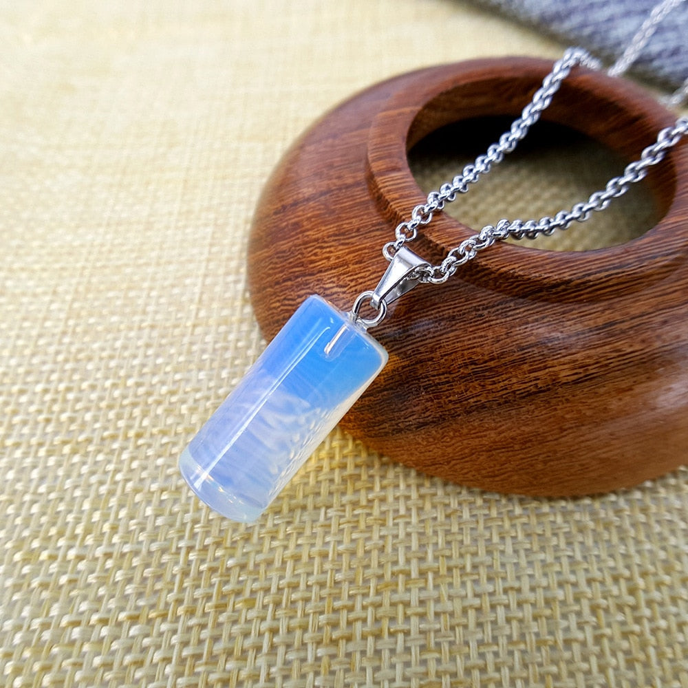 Unisex Clavicle Chain Opal Pendant Necklace - Omamoristone お守り石