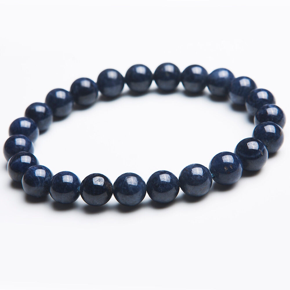 6mm-9mm Natural Sapphire Stretch Crystal Round Beads Bracelet - Omamoristone お守り石