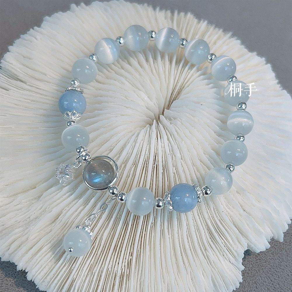 Original Opal Sea Blue Treasure Moonlight Crystal Bracelet - Omamoristone お守り石