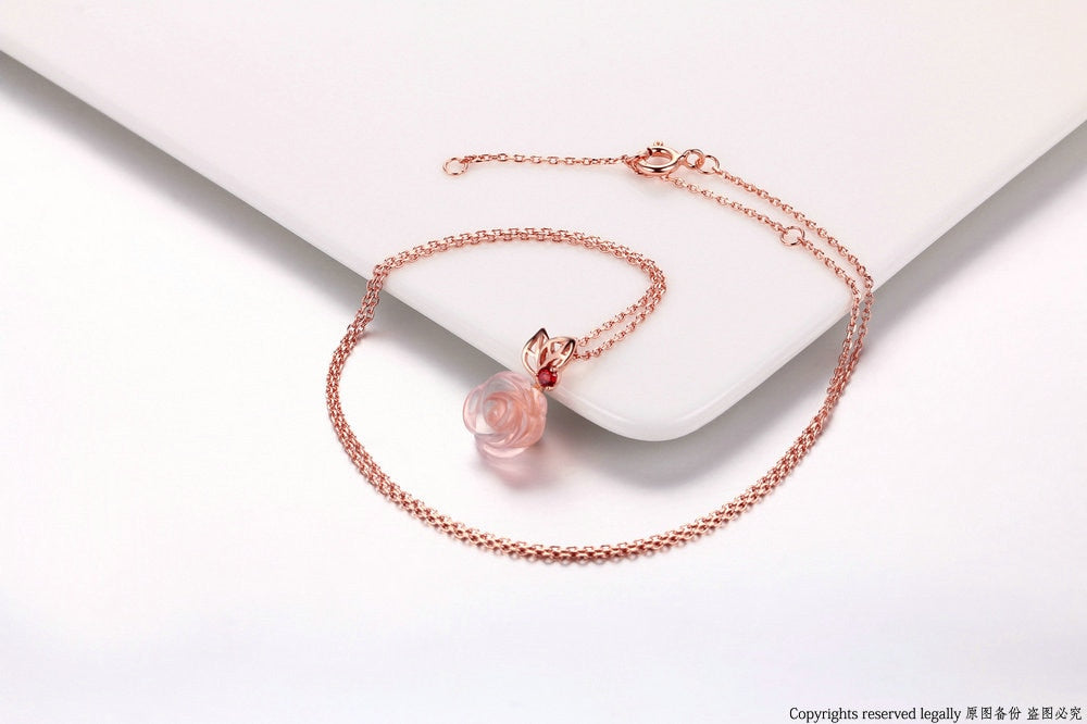 Unique Rose Quartz Gold Plated Necklace - Omamoristone お守り石