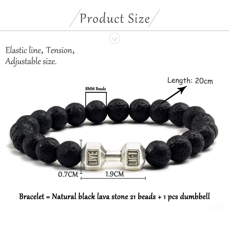 Natural Black Lava Stone Dumbbell Bracelet - Omamoristone お守り石