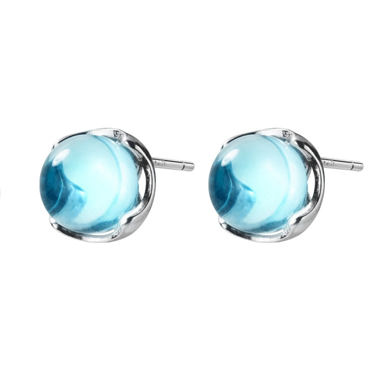Ocean Blue Aquamarine 925 Silver Earrings - Omamoristone お守り石