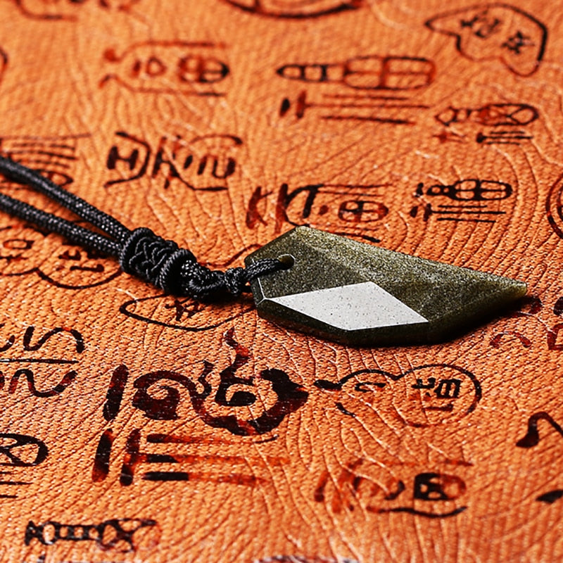 Natural Gold Obsidian Wolf Tooth Pendant Necklace - Omamoristone お守り石