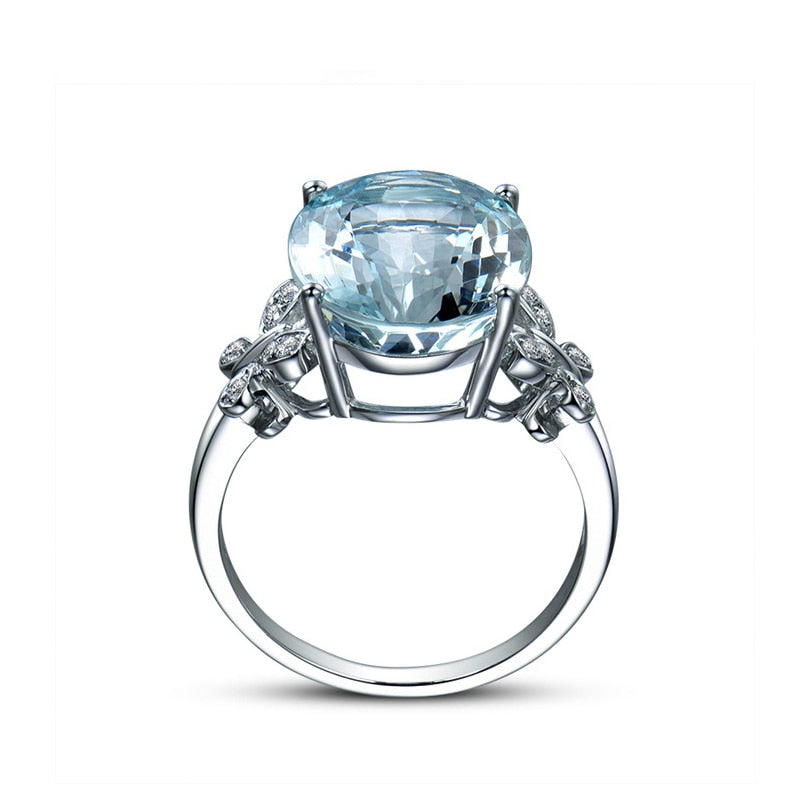 Trendy Aquamarine 925 Silver Zircon Ring - Omamoristone お守り石