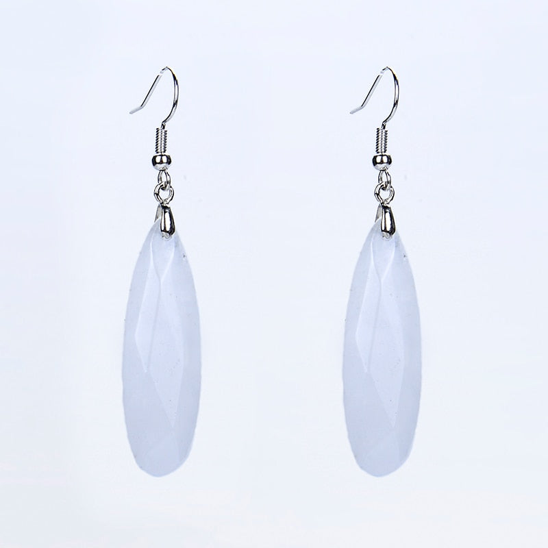 Silver Plated Gemstone Long Section Water Drop Earrings - Omamoristone お守り石