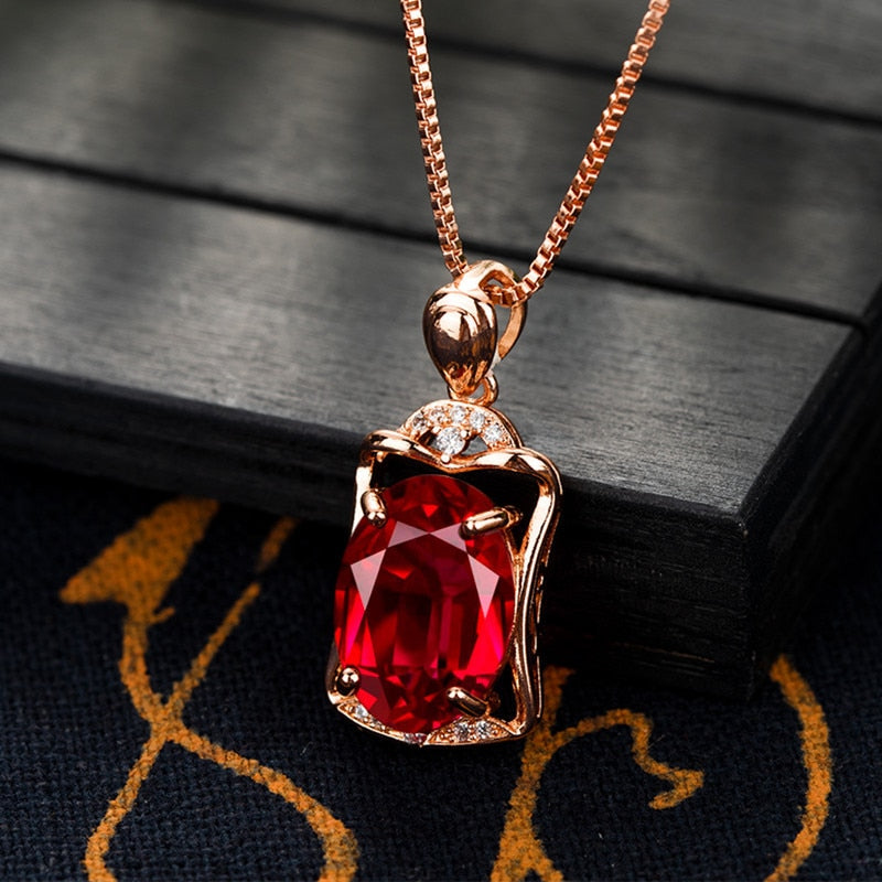 Oval Gemstone Ruby 925 Silver Necklace - Omamoristone お守り石
