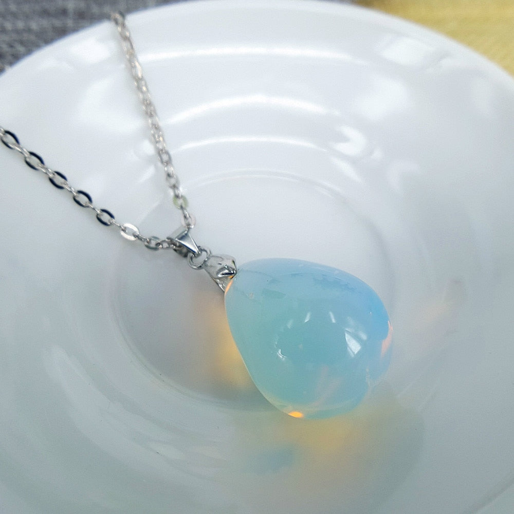 Natural stone clavicle chain / Opal drop-shaped  necklace - Omamoristone お守り石