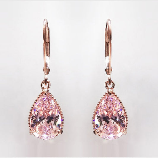 Natural 18k Rose Gold Romantic Pink Quartz Drop Earrings - Omamoristone お守り石