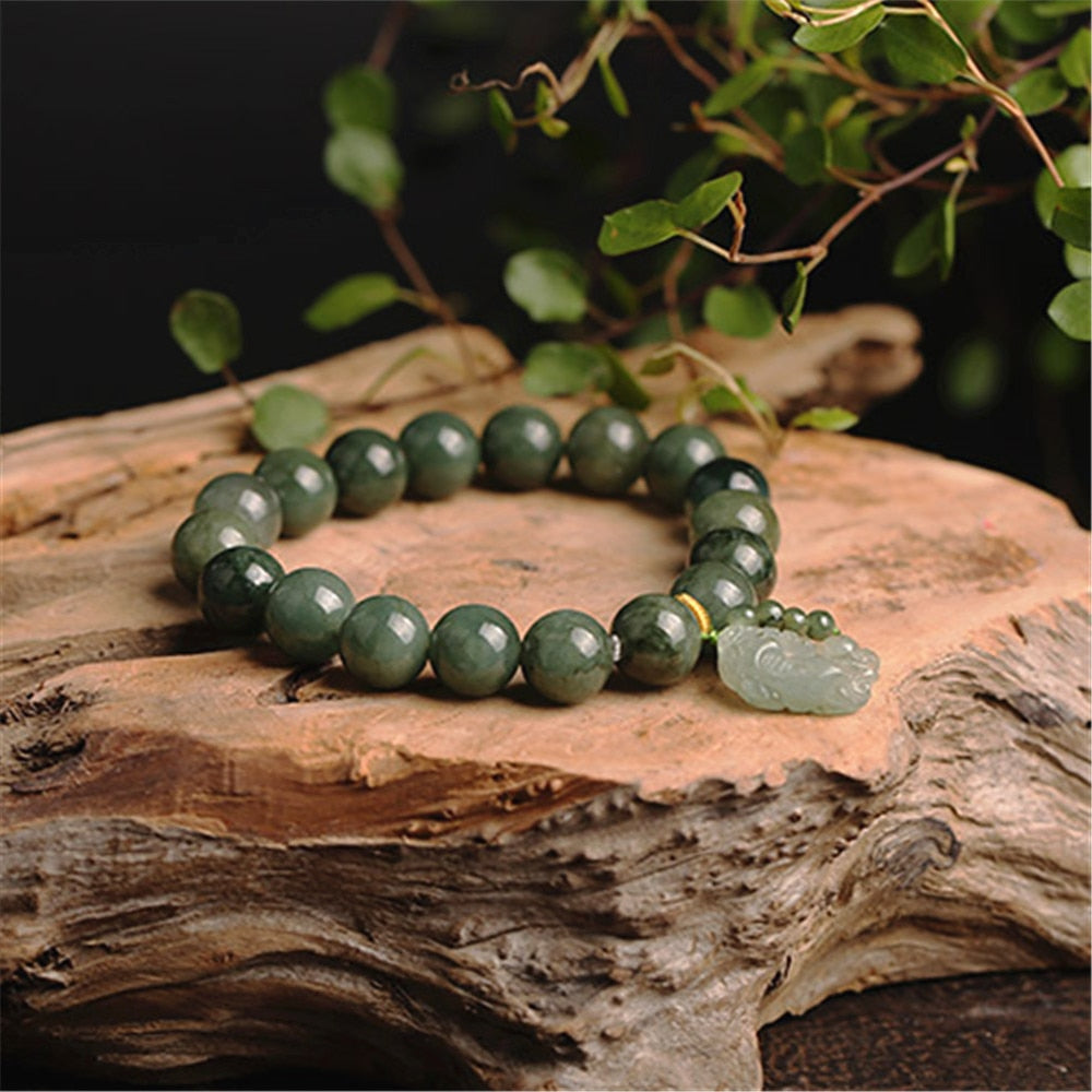Unisex Grade A Jadeite Round Bead Bracelet - Omamoristone お守り石