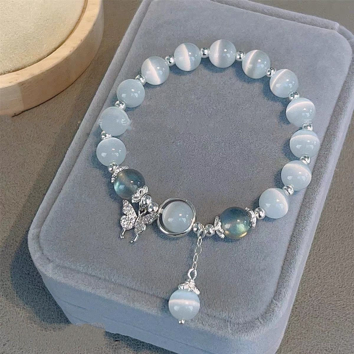 Original Opal Sea Blue Treasure Moonlight Crystal Bracelet - Omamoristone お守り石