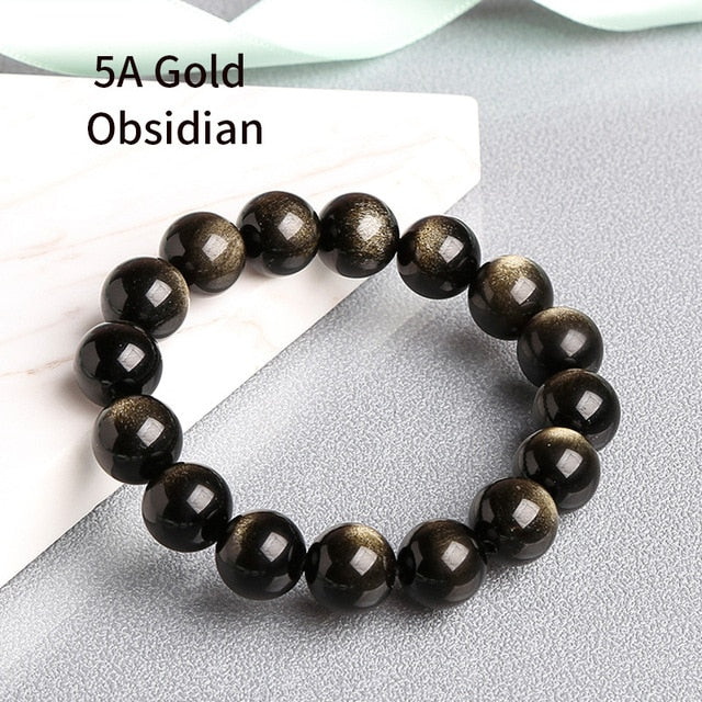 5A Unisex Black Gold Obsidian Beaded Bracelet - Omamoristone お守り石