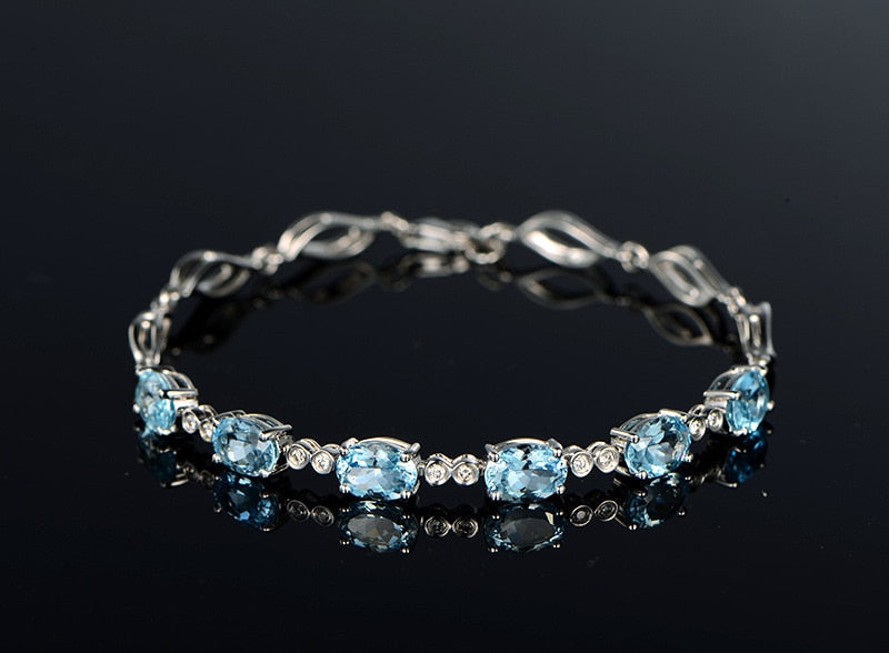 Natural Aquamarine 925 Silver Bracelets - Omamoristone お守り石