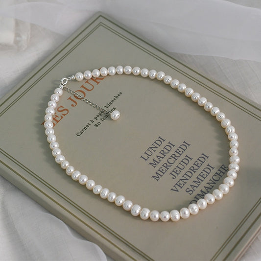 Natural Freshwater Pearl 925 Silver Necklace - Omamoristone お守り石