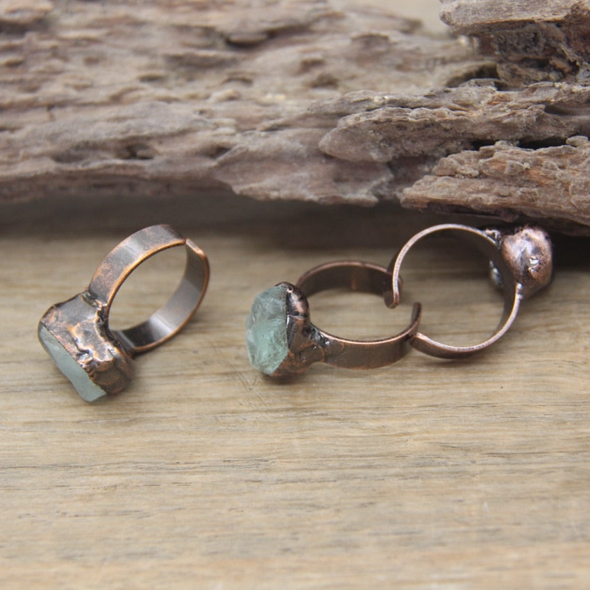 Raw Fluorite Quartz Antique Copper Rings - Omamoristone お守り石