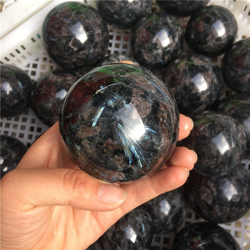 Hand-Carved Astrophyllite Garnet Healing Crystal Balls - Omamoristone お守り石