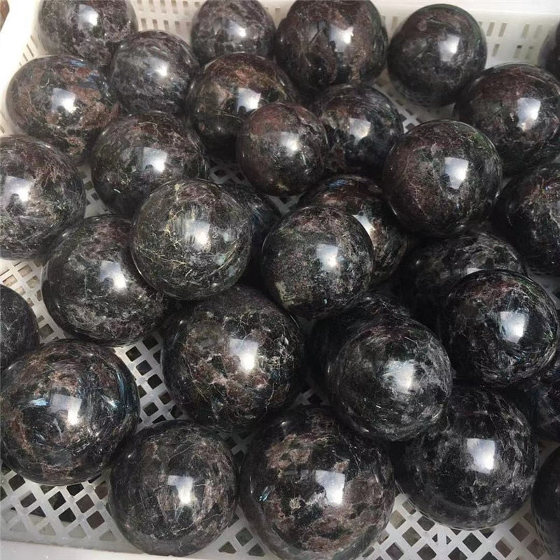 Hand-Carved Astrophyllite Garnet Healing Crystal Balls - Omamoristone お守り石