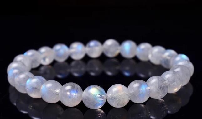 Natural Blue Light Moonstone Crystal Clear Round Beads Bracelet - Omamoristone お守り石