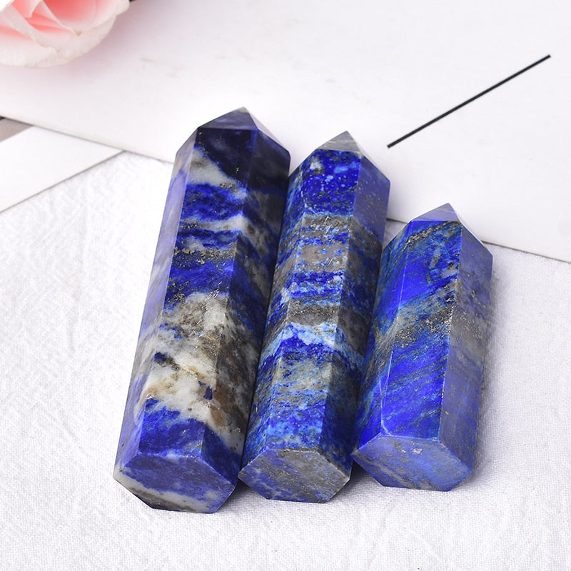 Natural Lapis Lazuli Hexagonal Healing Crystal Point - Omamoristone お守り石