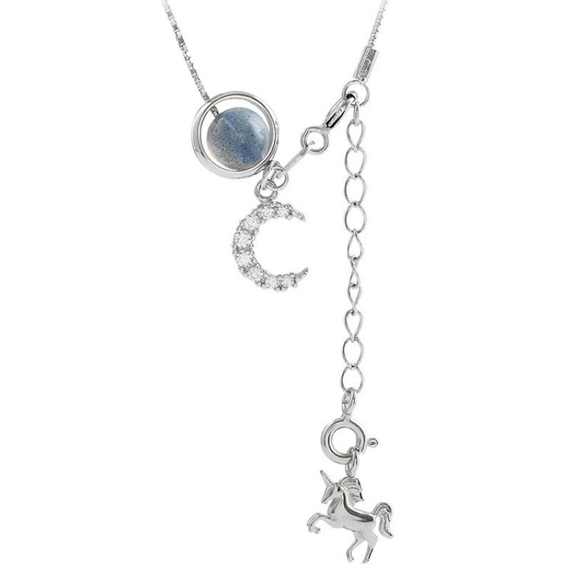 Silver Color Fashion Moonstone Unicorn Necklace - Omamoristone お守り石