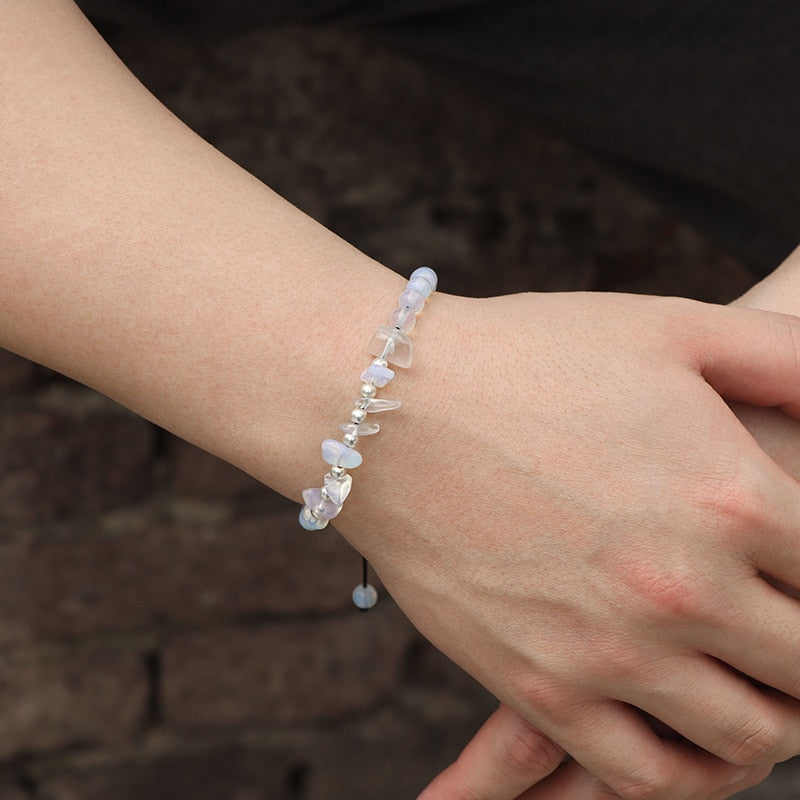 Women Fashion Smooth White Opal Moon Stone Bracelet - Omamoristone お守り石