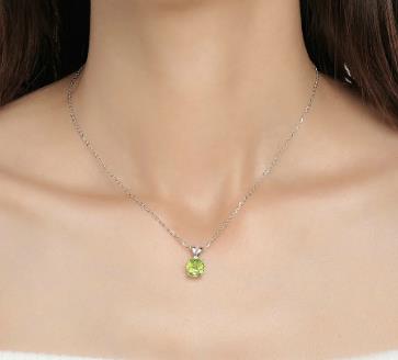 8mm Natural Round Cut Peridot Sterling Silver Simple Pandent Chain Necklace - Omamoristone お守り石