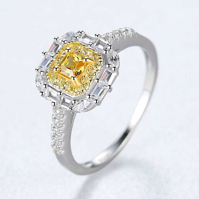 Classic 100% 925 Sterling Silver 4MM Citrine Lab Moissanite Rings