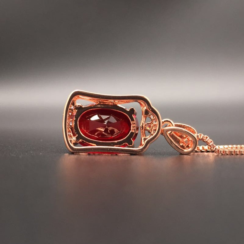 Oval Gemstone Ruby 925 Silver Necklace - Omamoristone お守り石