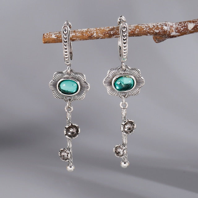 Vintage Aquamarine Drop Dangle Silver Earrings - Omamoristone お守り石