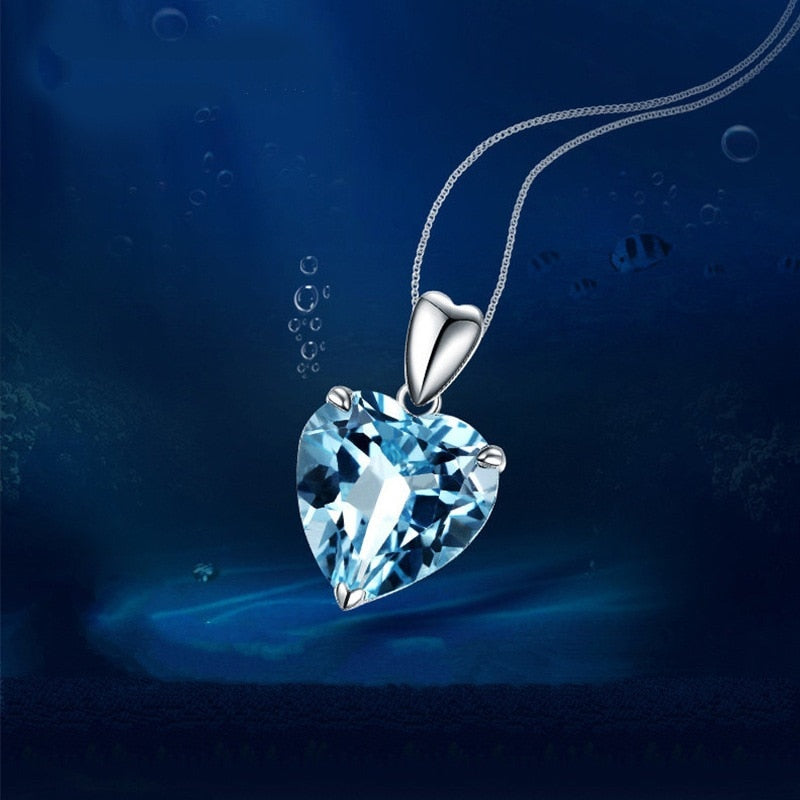 Natural Blue Topaz 925 Sterling Silver Necklace - Omamoristone お守り石