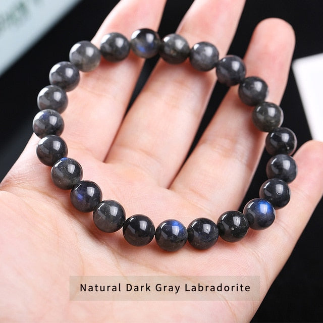 Natural Grey Labradorite Stone Beaded Bracelets - Omamoristone お守り石