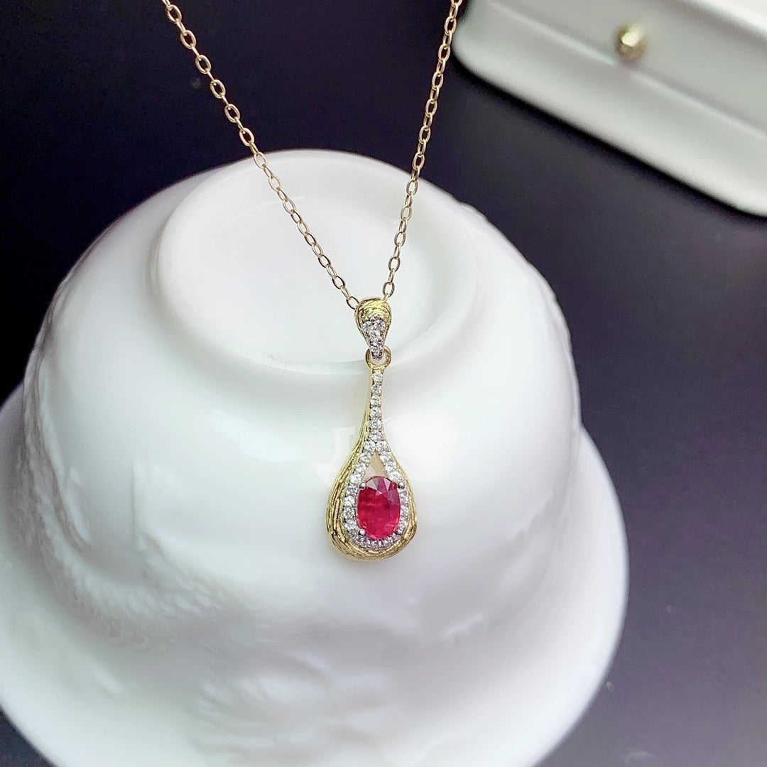 Natural Ruby Pendant 925 Silver Necklace - Omamoristone お守り石