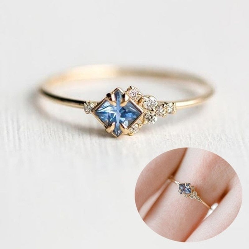 Rhinestone and Zircon Ring /925 Silver 14k Gold Jewelry Sapphire Ring