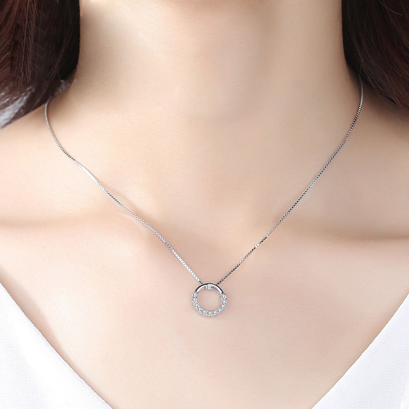 925 Sterling Silver Jewelry Round Zircon Pendants Necklaces - Omamoristone お守り石