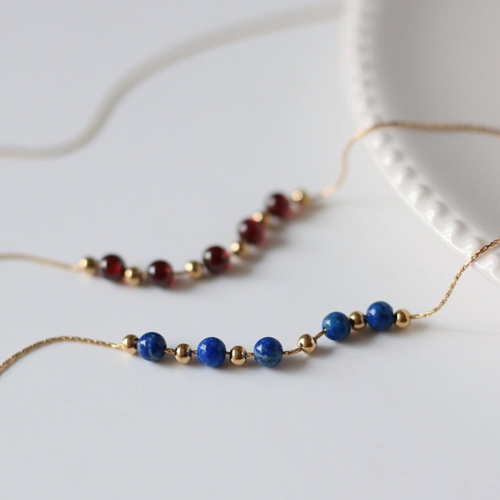 Natural Wine Red Garnet Lapis Lazuli 18k Gold Plated Necklace - Omamoristone お守り石