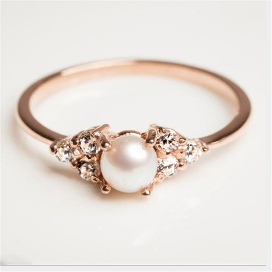 Classic Jewelry Pearl Rose Gold Ring - Omamoristone