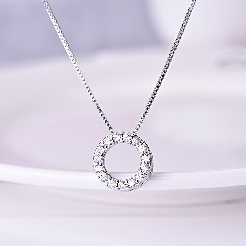925 Sterling Silver Jewelry Round Zircon Pendants Necklaces - Omamoristone お守り石