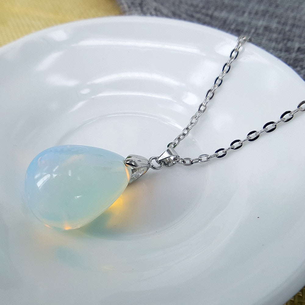 Natural stone clavicle chain / Opal drop-shaped  necklace - Omamoristone お守り石