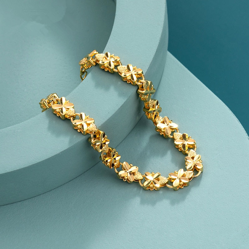 24K Gold Bracelet 6mm Four-leaf clover gold bracelet