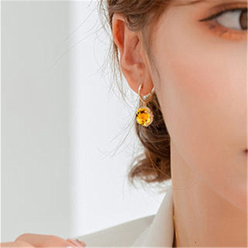 Fashion citrine 18k gold color drop earrings