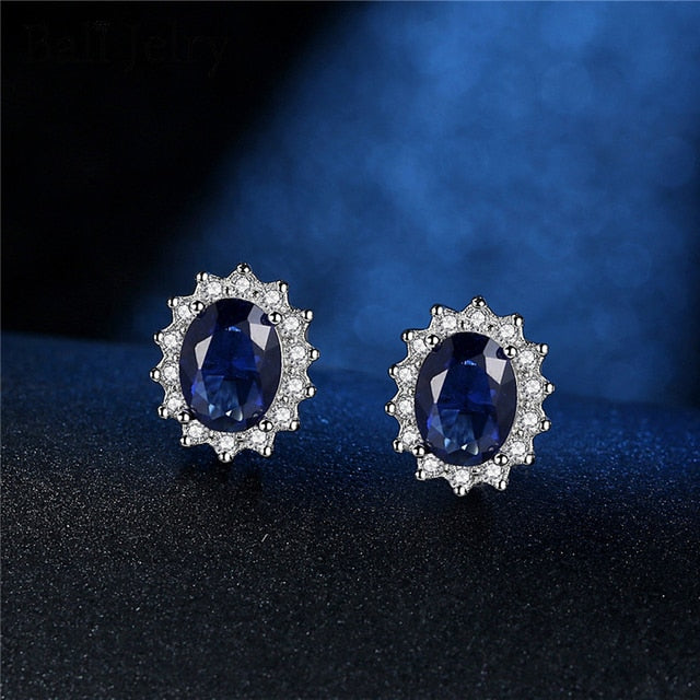 Oval Shape Gemstone Sapphire 925 Silver Earring - Omamoristone お守り石