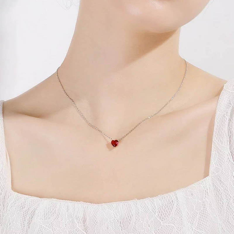 Natural Heart Shape Ruby 925 Silver Necklace - Omamoristone お守り石