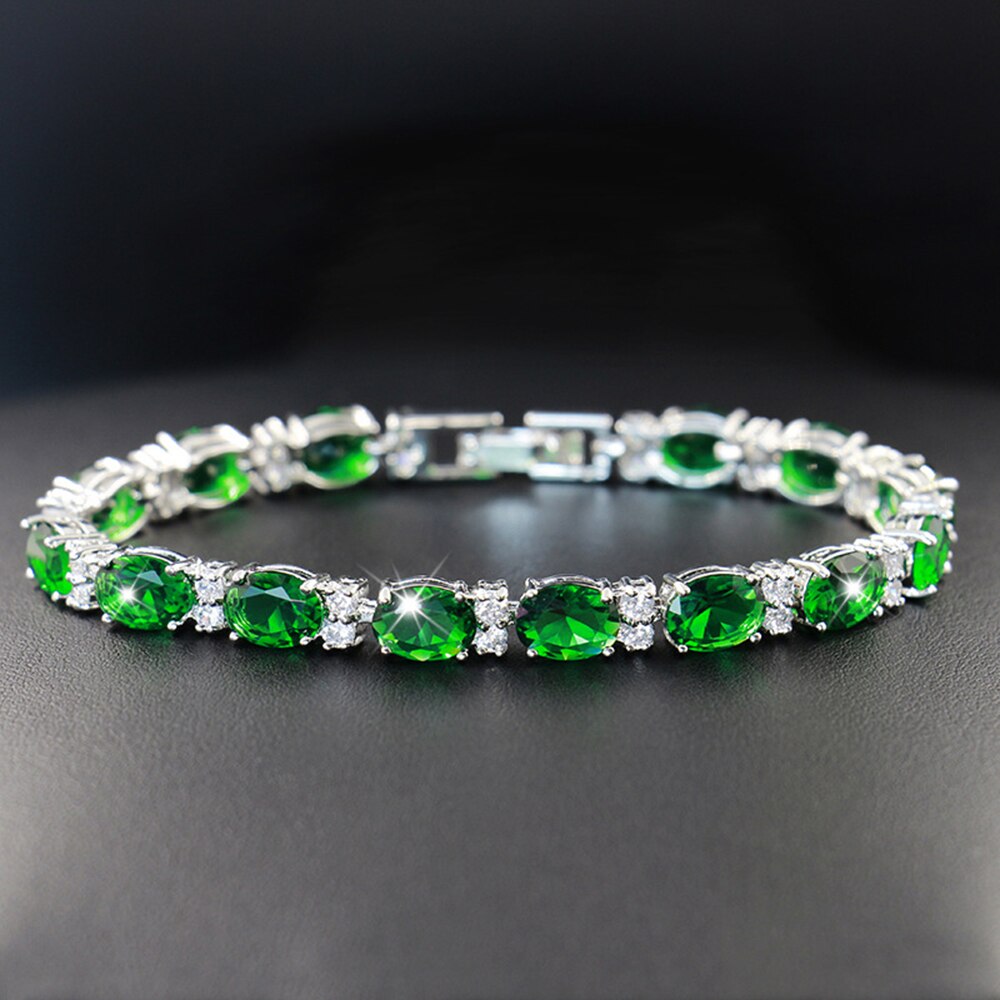 925 Silver Moissanite Emerald Bracelet - Omamoristone お守り石