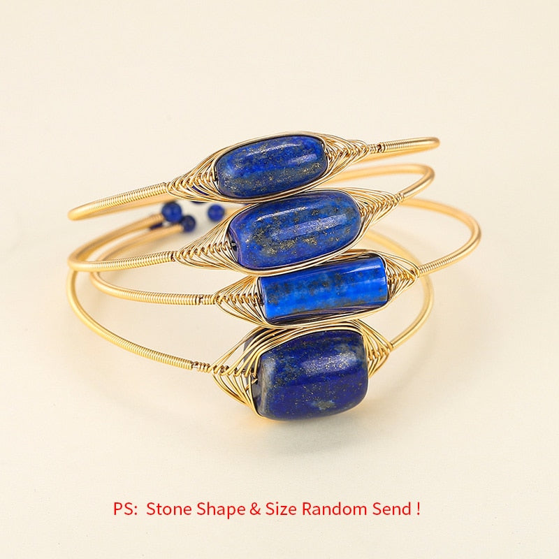 Natural Blue Lapis Lazuli 18k Gold Bangle Bracelets