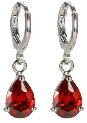 Carat Round Red Garnet Flower Water Drop Long Stud Earrings