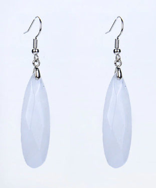 Silver Plated Gemstone Long Section Water Drop Earrings - Omamoristone お守り石