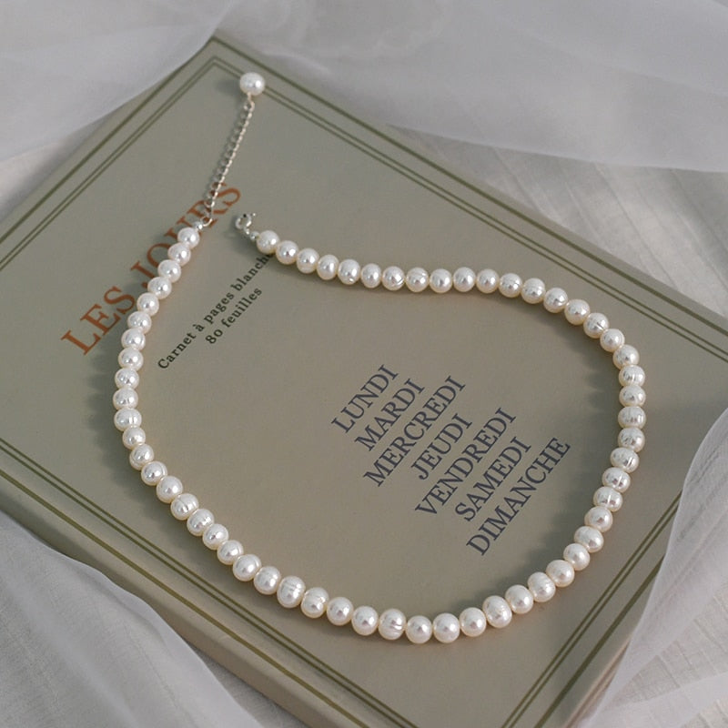 Natural Freshwater Pearl 925 Silver Necklace - Omamoristone お守り石