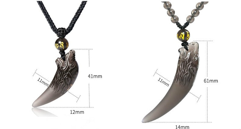 Lucky Stone Obsidian Wolf Tooth Necklace - Omamoristone お守り石