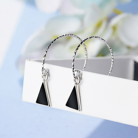 925 Sterling Silver Drop Earrings with Triangle Shape Obsidian Gemstones Earrings - Omamoristone お守り石
